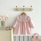 MQTIME  -  Girls' Spring Dress 2025 New Style Children's Ruffled Collar Flower Embroidered Sweet  Princess Dress Kid's Clothing