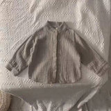  MQTIME  -  Children's Retro Muslin 100% Cotton Shirts Spring Autumn New Korean Boys And Girls Casual Stand-Up Collar Button Tops WT042