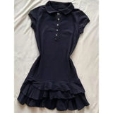 MQTIME  -  Korean Grey Waist Cinched Dress Women Summer New Slim Fit Cake Ruffle Hem A‑Line Mini Dress Fashion Dresses