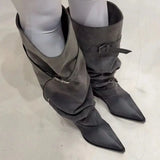 MQTIME  -  Retro Women's Shoes Luxury Genuine Leather Slouchy Boots for Woman Exquisite Pointed Tip Knight Boots Designer Shoes Botas Mujer