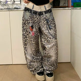  MQTIME  -  Leopard Print Jeans Women Loose Straight Wide Leg Mopping Trousers Baggy Jeans