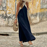 MQTIME  -  Sexy Halter Hollow Out Holiday Dress Summer Contrasting Color Loose Women's Dress Casual Sleeveless Beach Long Dresses Vestidos