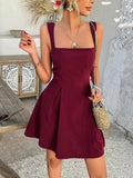 MQTIME  -  Spring Summer New Vestidos Simple Solid Color Women Dress Elegant Square Neck Female Strap Dresses