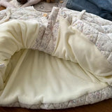 MQTIME  -  Girls Thickened Warm Jackets Kids Floral Cotton Coats Children Print Round Neck One Breasted Outerwear Toddler Fashion Parkas