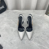 Mqtime Pointed Thin Heel Middle Heel Shoes Patent Leather High Heel Women's Sandals European and American Large Size Sandals Women