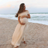 MQTIME  -  ﻿ Maternity Photoshoot Dress  Baby Shower , Pregnancy Photography Outfit Elegant Off Shoulder Sexy pleated French long skirt