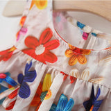 MQTIME  -  2Piece Summer Kids Dresses For Girls Korean Fashion Flowers Print Chiffon Sleeveless Cotton Toddler Dress+Hat Baby Clothes B035