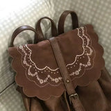  MQTIME  -  Maillard Style PU Leather American Retro Sweet Floral Large Capacity Backpack Traveling Bag Schoolbag Woman Bag
