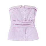 MQTIME  -  Wrinkled Strapless Shirt For Women Slim Fit And Slimming Pure Desire For Style Sexy And Niche Sleeveless Small Shirt