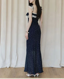MQTIME  -  French Style Vintage Polka Dot Long Dress Summer Stylish Lace Patchwork Female Clothing Flying Sleeve Elegant Bag Hip Dresses