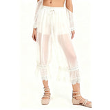MQTIME  -  Women Ruffle Long Bloomers Y2K Sheer Ruffle Lace Patchwork Drawstring Pettipants Cropped Flare Slips Pants Streetwear