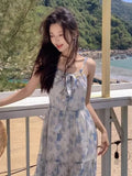 MQTIME  -  Dresses Women Sleeveless Floral Printed Bandage Slash Neck French Style Summer Fashion Female Dress Holiday Casual