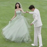 MQTIME  -  Green Ball Gown Wedding Dresses Tulle Appliques Bridal Gowns Court Train Formal  Bridal Dress