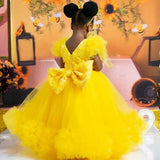 MQTIME  -  Customized Blush Flower Girl Dresses Tulle Flory Aplliques With Bow Short Sleeve For Wedding Birthday Prom Holy Communion Gowns