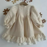 MQTIME  -  New Autumn Children Clothes 2-6 Yrs Baby Girl Party Dress Long Sleeved Cotton Solid Color Kids Princess Dresses