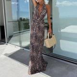 MQTIME  -  Elegant One Piece Beach Dress Women Sexy Hollow Backless Vacation Party Dress New Female Scarf Halter Neck Sleeveless Maxi Dress