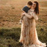  MQTIME  -  Elegant Two-Piece Chiffon Camisole Dress Photo Shoot Photography Dress For Women Suitable For Baby Showers Boho Pregnant Dress