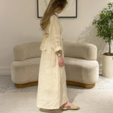 MQTIME  -  Fashion Lace-Up Long Sleeve Party Dress Elegant Lapel Single Breasted Solid Shirt Dress Women's Cotton Linen Pleated Long Dress