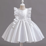 MQTIME  -  Girls Backless Bow Dress Kids Princess Wedding Gown Children Fashion Bowknot Dresses Toddler Floral Birthday Party Clothing 1-6Y