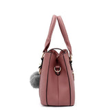 MQTIME  -  Women Fashion Hairball Shopper Totes Solid Color PU Leather Large Capacity Handbag Ladies Luxury Designer Crossbody Shoulder Bag