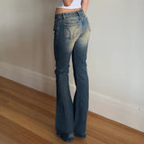  MQTIME  -  Y2k Low Rise Flared Jeans Woman Aesthetic 2000s Clothes Retro Casual  Denim Trousers All Match Bottom Streetwear Pants