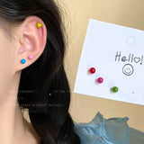 Mqtime 6pcs/Set Colored Beads Stud Earrings Korea Sweet Simple Metal Drop Glaze Fashion Design Earrings for Women Girls Wholesale