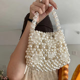 Mqtime Fashion Daisy Pearl Bag Women's Casual Cutout Flower Beaded Handbag Woman Summer Cute Small Tote Female Lovely Purses