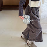 MQTIME  -  New Spring Autumn Children's Corduroy Ankle Length Pants 1-7Y Korean Girls' Ruffled Floral Pants Cropped Casual Pants for Kids