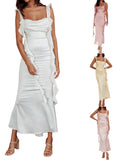 MQTIME  -  Elegant Sleeveless Maxi Dress with Flattering Ruched Detail and Chic V-Neckline for Women s Evening Party Wear