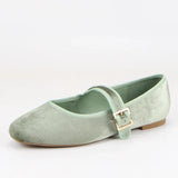MQTIME  -  Velvet Fabric Flats Mary Jeans Shoes Women Spring Autumn Buckle Strap Ballet Ladies Shoes Elegant Square Toe Black Loafers