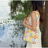  MQTIME  -  Colorful Flower Crochet Tote Bag, Handmade Knitted Shoulder Bag, Lightweight Summer Beach Travel Handbag For Women Vacation