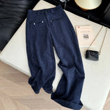  MQTIME  -  Fashion Corduroy Casual Pants for Women Spring Autumn New High Waist Straight Pants Korean Style Versatile Loose Trousers