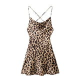 MQTIME  -  2024 Women Chic Leopard Print Sling Mini Dress Fashion Woman Sexy Backless Lace-Up Dress Beach Party Dress Mujer Traf