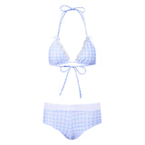 MQTIME  -  Women's 2 Piece Bikinis Set Fashion Y2k Printed Tied Halter Neck Swimsuit with Bow Shorts Boxers Summer Bathing Suit