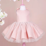MQTIME Pink Flower Girl Dresses Satin Polka Dot Skirt With Bow Sleeveless For Wedding Birthday Party Banquet Princess Gowns