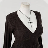 MQTIME  -  Autumn/Winter  Large Knitted Top Solid Color Fashion Women's Wear Waist Bag Hip Cover Head Deep V-neck Temperament Sweater