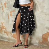 MQTIME  -  Polka Dot Print Medium and Long Dress Cute Girl Style Skirt Woman