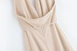 MQTIME  -  Halter Dress With Belt for Women Backless V Neck Women's Midi Dress With Adjustable Tie Belt Female Party Dresses