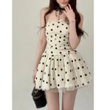 MQTIME  -  Summer Arrival Women Sweet Two Piece Set French Style Polka Dot Waist Pleated Blouse High Waist Short Skirt Fashion Outfit