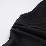  MQTIME  -  Women's Elegant Black Cold Shoulder Top with Draped Neckline Ruched Waist Short Flared Sleeves Casual & Chic Crop Clothes
