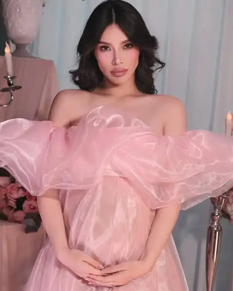 MQTIME - Pretty Light Pink Organza Maternity Dress To Photoshoots Off mqtime MQTIME - Pretty Light Pink Organza Maternity Dress To Photoshoots Off mqtime