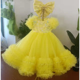 MQTIME  -  Customized Blush Flower Girl Dresses Tulle Flory Aplliques With Bow Short Sleeve For Wedding Birthday Prom Holy Communion Gowns