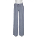 MQTIME  -  New women's clothing, simple blue striped knitted casual pants, women's loose sports beach straight-leg trousers