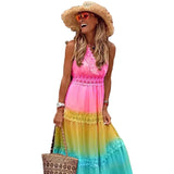MQTIME  -  Summer New Sexy Deep V-neck Female Vestidos Simple Solid Color Women Sleeveless Chiffon Lace Edge Dress