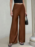 MQTIME  -  High Waist Silk Satin Wide Leg Pants Straight Cut Women's Premium Quality Trousers Drapey Elegant Fashionable Spring