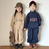  MQTIME  -  Winter New Children Plus Velvet Thick Clothes Set Boys Girls Fleece Letter Sweatshirt + Pants 2pcs Suit Kids Sports Outfits