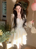 MQTIME  -  Fairy Sweet Bow Long Sleeve Dress Kawaii Grunge Lantern  Dresses Korean Y2k Aesthetic Ball Gown Square Collar Robe Women