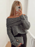 Mqtime Women Sexy Slash Neck Pullover Sweaters Long Sleeve Off Shoulder Cropped Knitted Top Female Elegant  Autumn Solid Knitwear