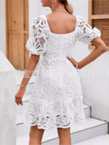 Mqtime 2025 Summer New Chic Hollow Out White Party Dress Women New Sexy Lace Mini Dresses Female Vintage Elegant A-line Short Dresses
