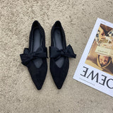 MQTIME  -  Bow Tie Mary Janes Shoes Women Elegant Daily Pointed Toe Flats Shoes Ladies Pu Leather Spring Autumn Casual Black Loafers New